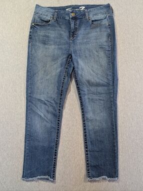 Seven7 Mid Rise Slim Straight Jeans Women's 16W Blue Fringe Hem